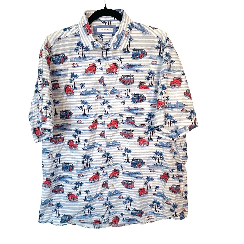 Alex Cannon XL Hawaiian tropical palm tree‎ surf board short sleeve button shirt